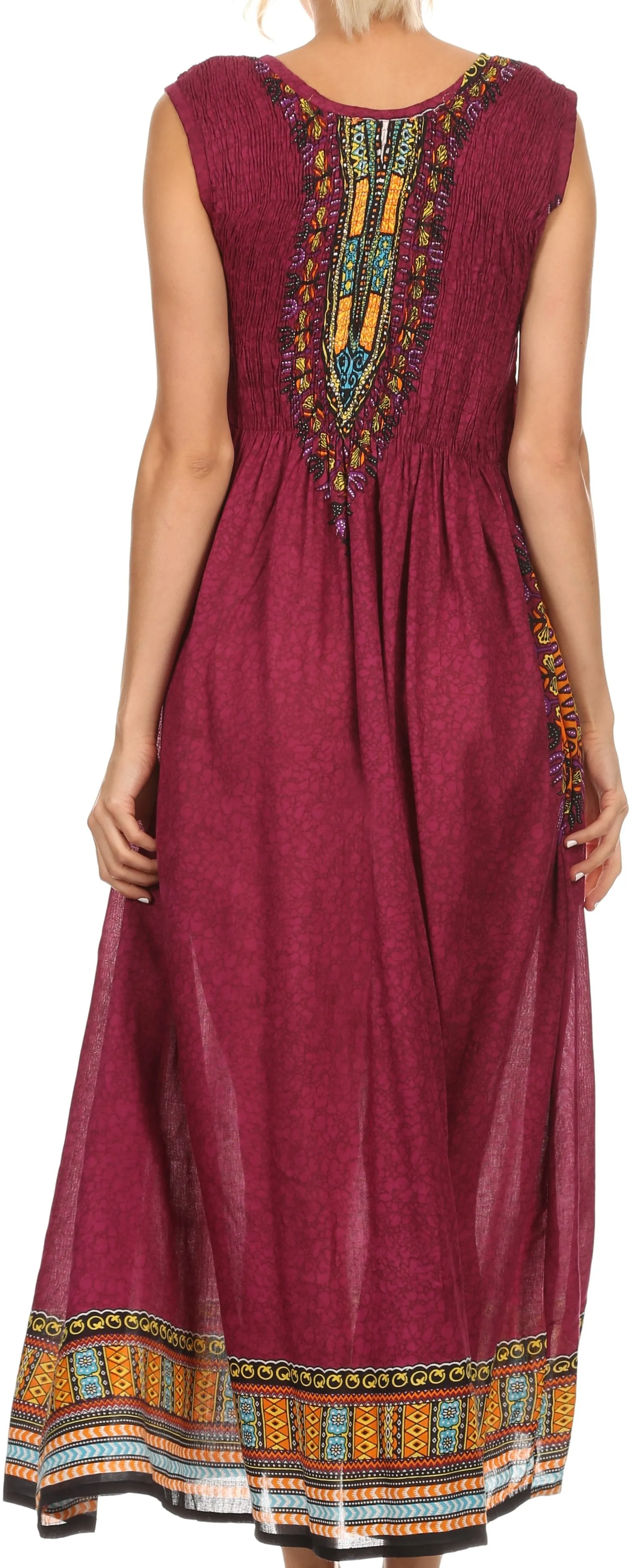 Sakkas Hoola Long Tall Full Length Tribal Printed Batik Tank Top Sleeveless Dress