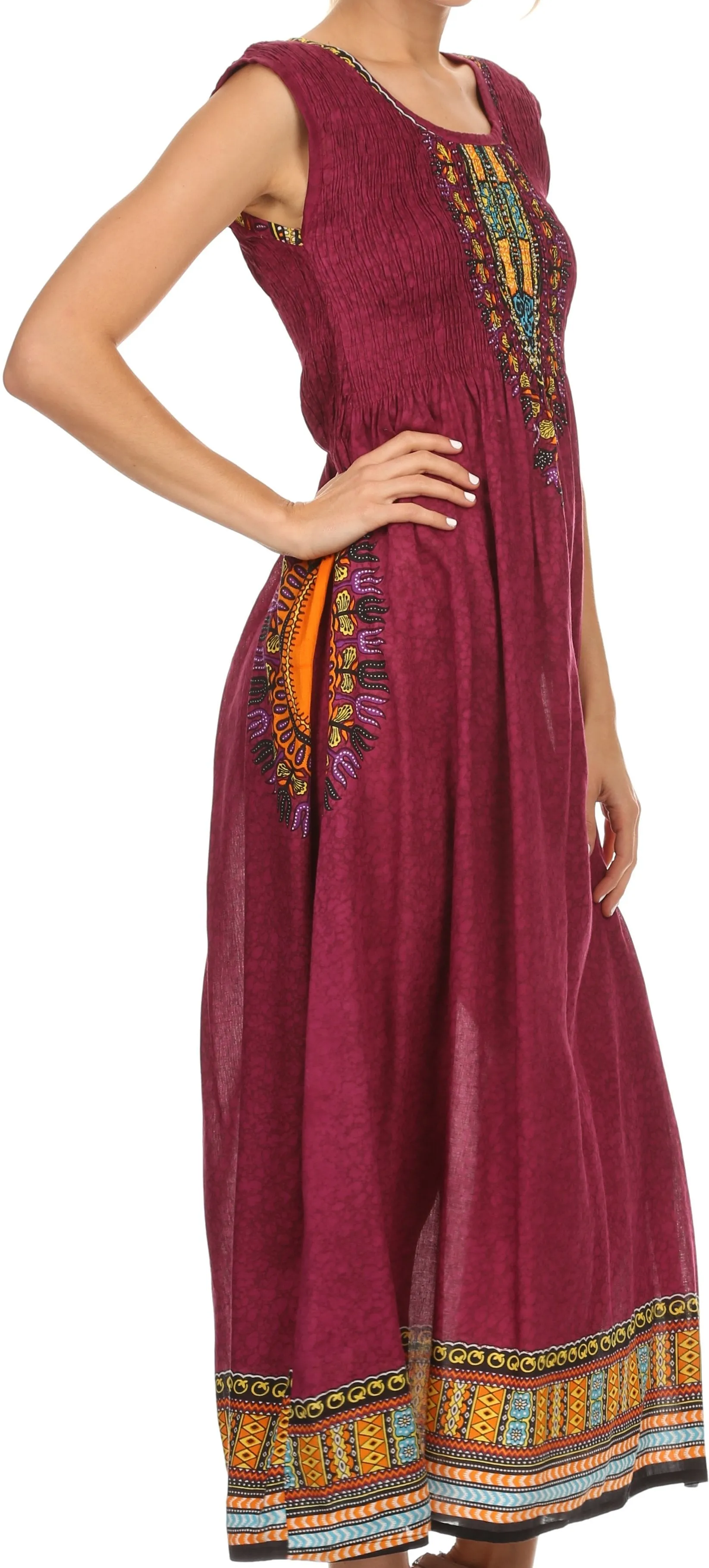 Sakkas Hoola Long Tall Full Length Tribal Printed Batik Tank Top Sleeveless Dress