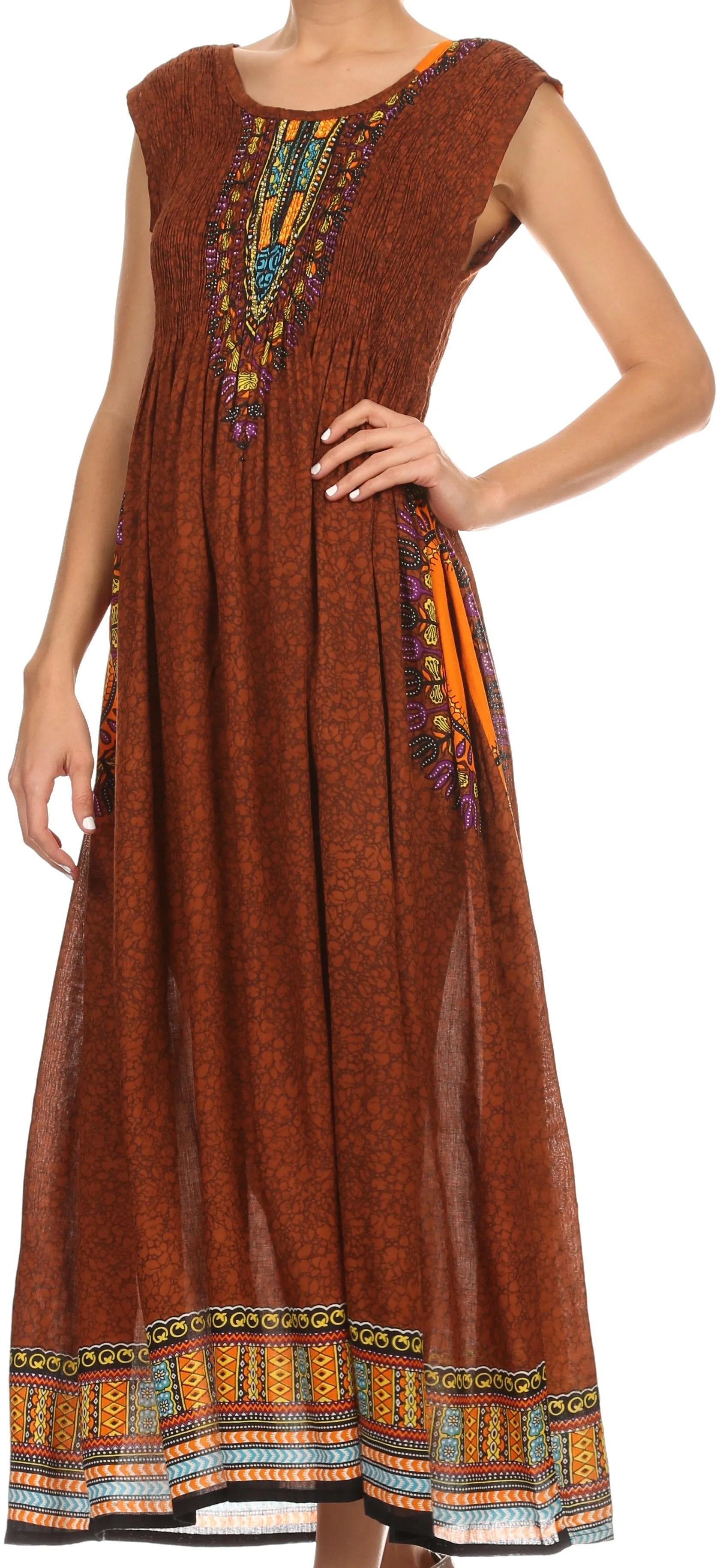 Sakkas Hoola Long Tall Full Length Tribal Printed Batik Tank Top Sleeveless Dress