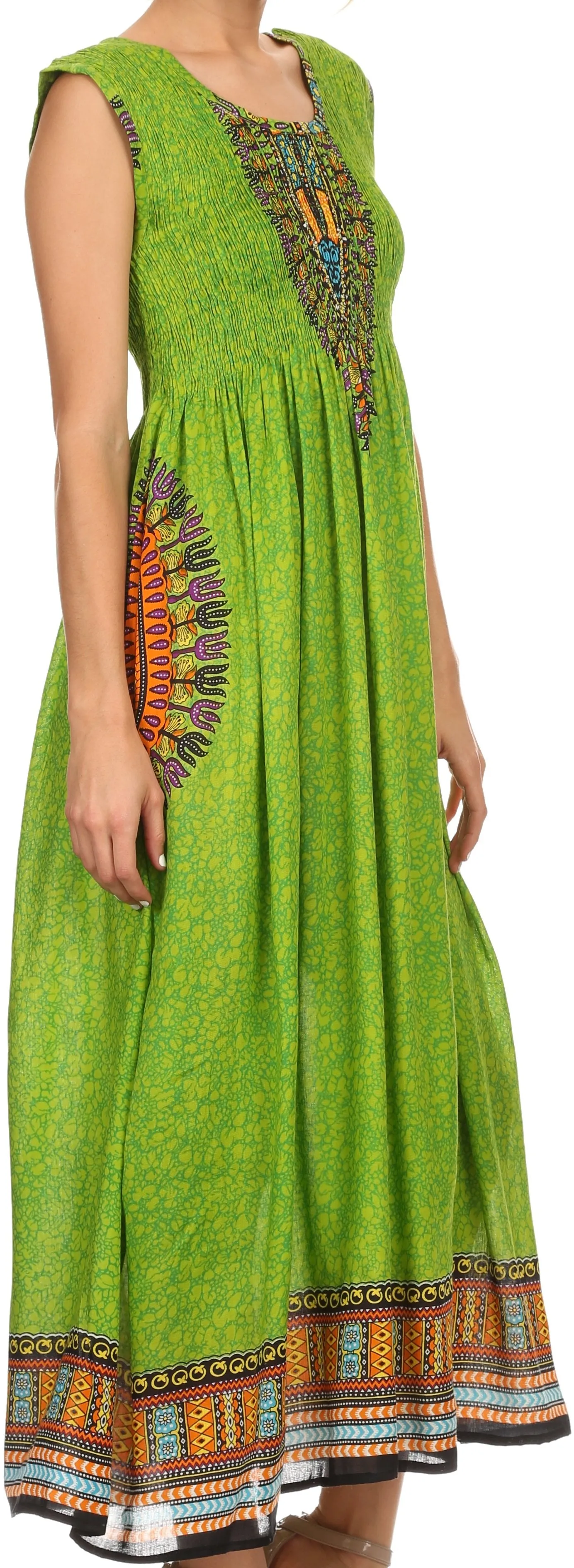 Sakkas Hoola Long Tall Full Length Tribal Printed Batik Tank Top Sleeveless Dress