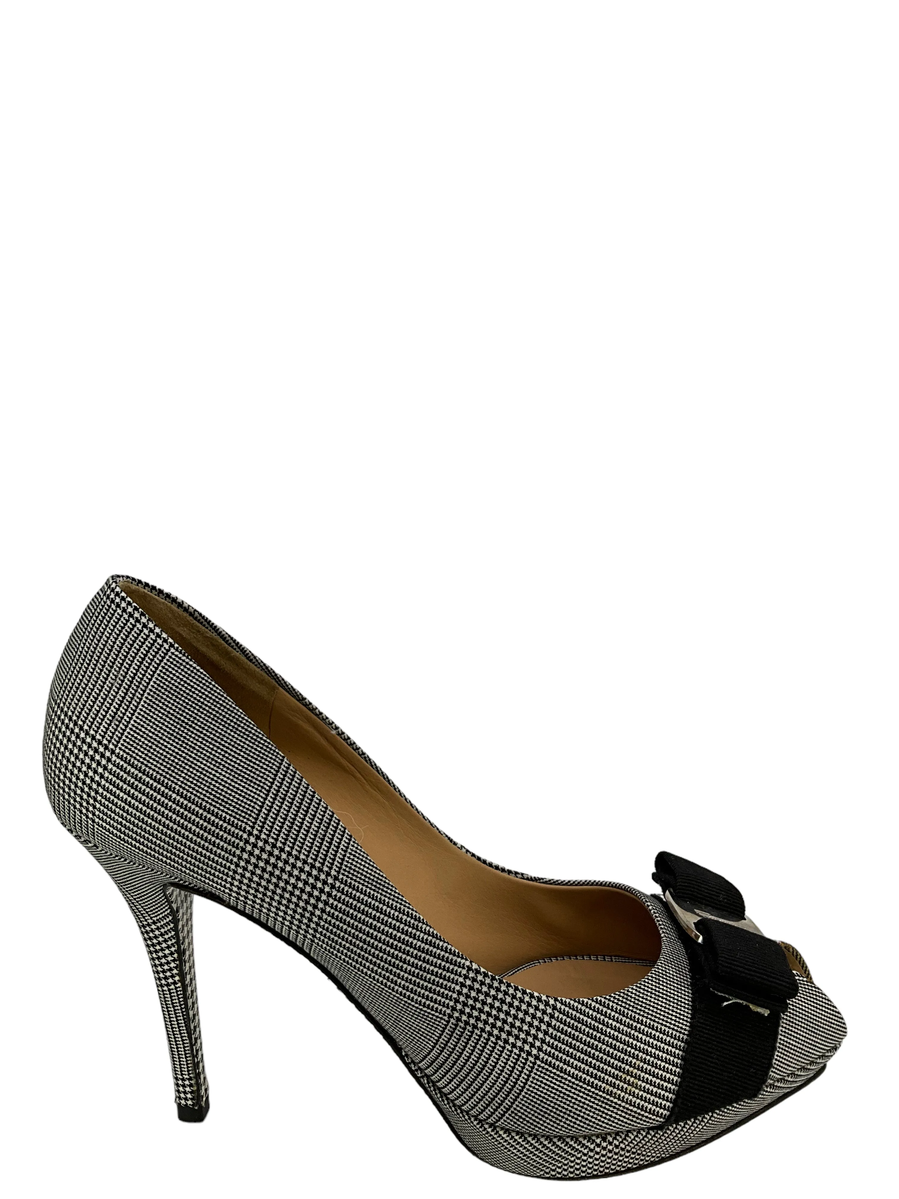 Salvatore Ferragamo Houndstooth Print With Bow Pumps Size 7.5