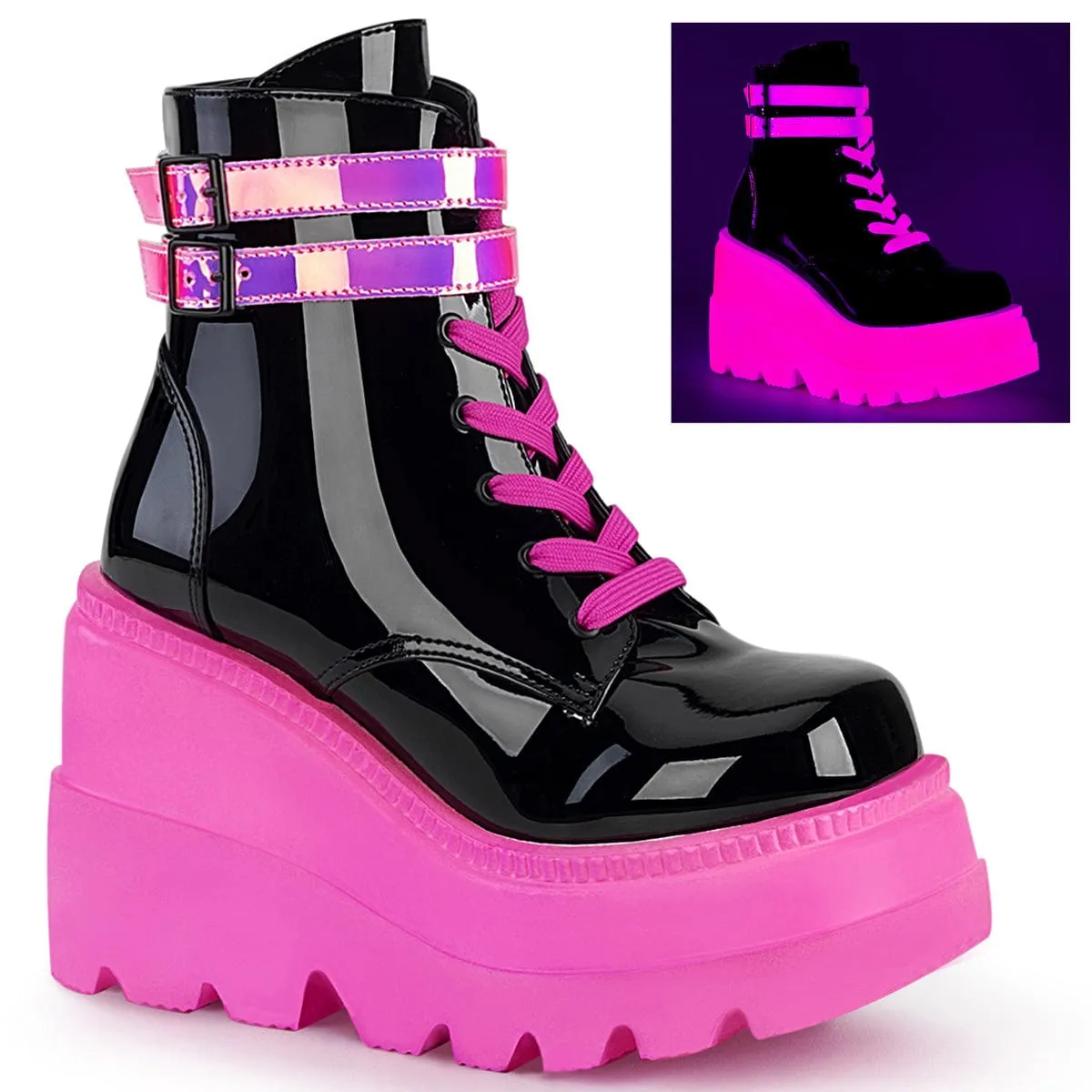 SHAKER-52 Black Patent -UV Neon Pink