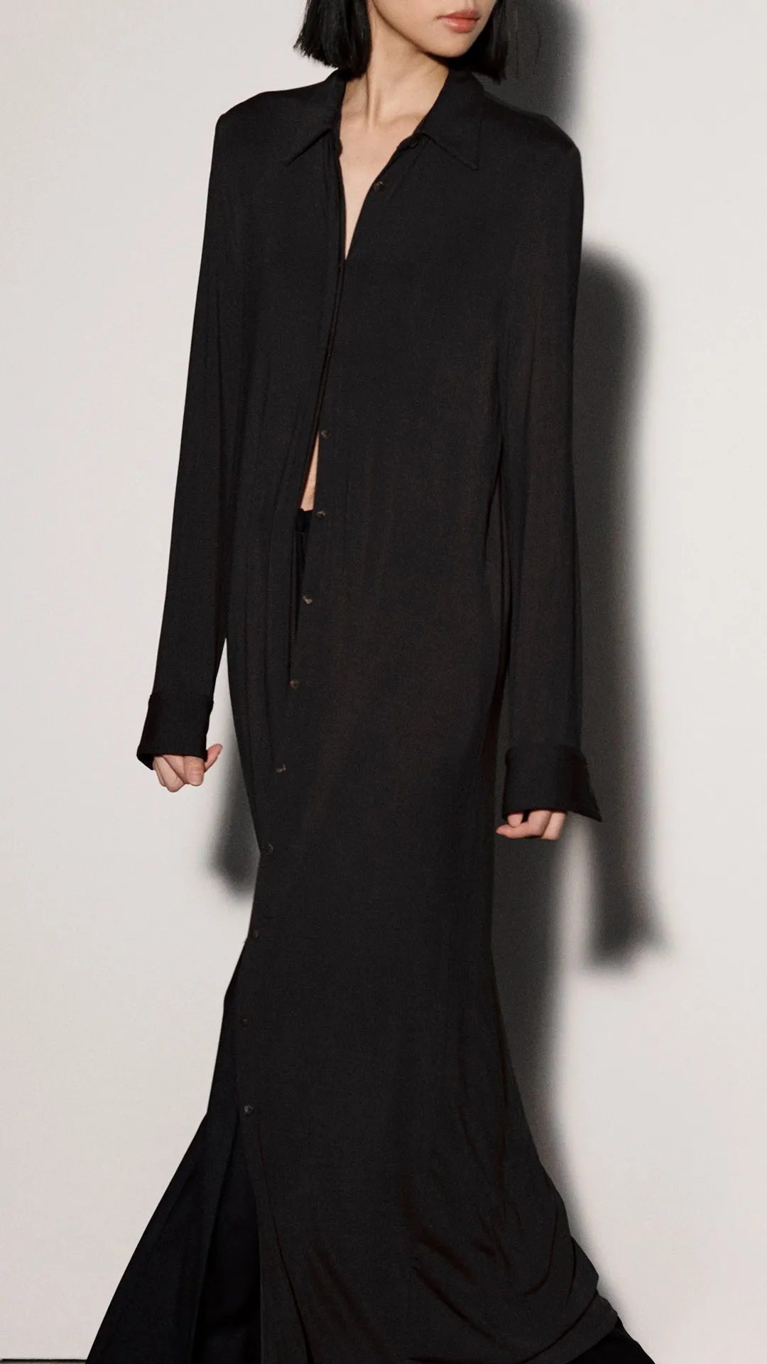 Shirt Dress in Matte Jersey | Black