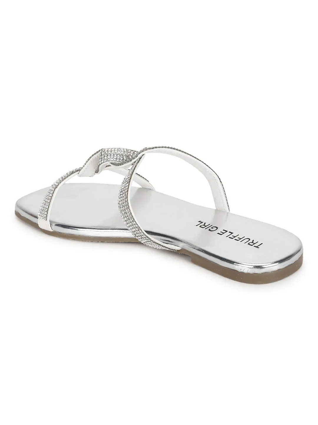 Silver PU Twisted Diamante Strap Slip Ons (TC-ST-1218-SIL)