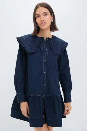 Sky Captain Cotton Poplin Big Collar Mini Shirt Dress