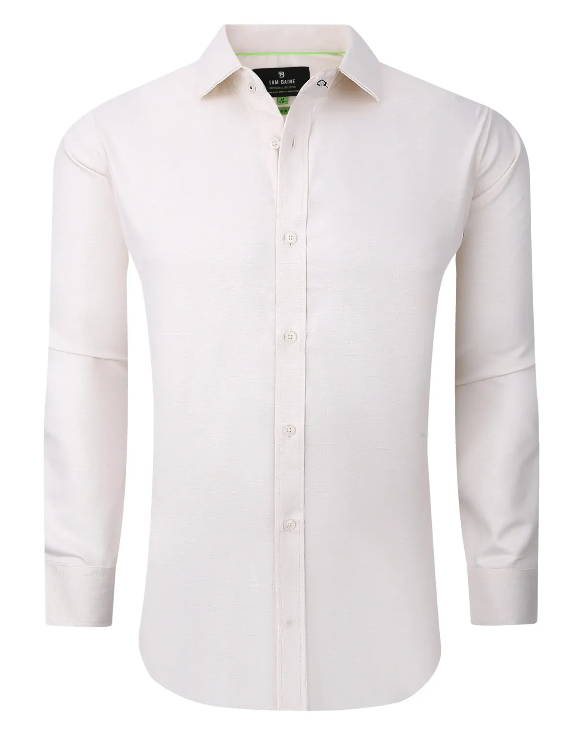 Slim Fit Performance Stretch Button-Up Shirt Plain Beige