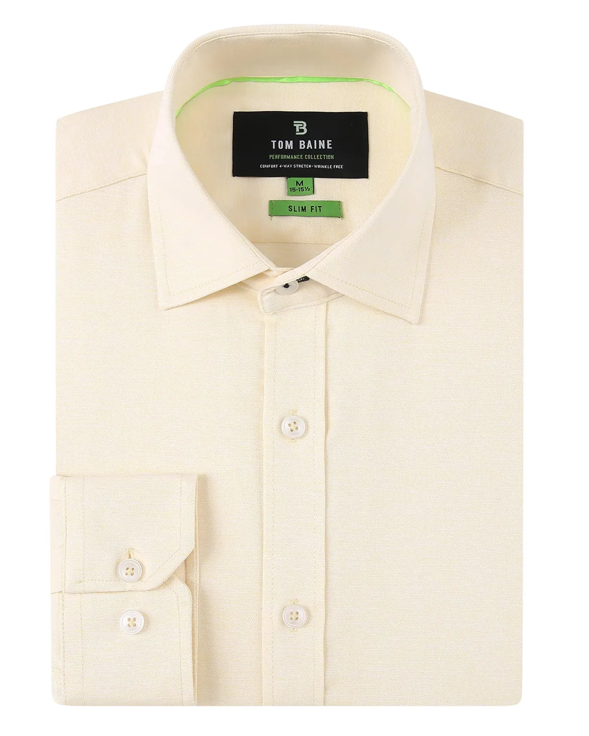 Slim Fit Performance Stretch Button-Up Shirt Plain Yellow TB900