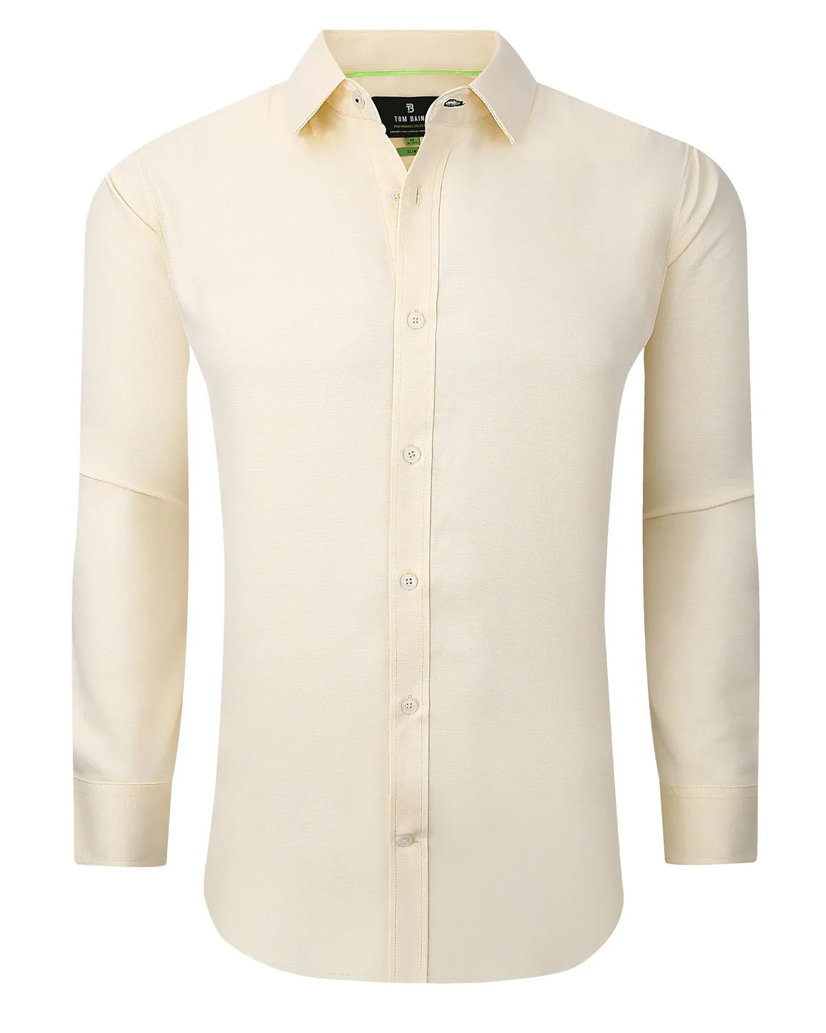 Slim Fit Performance Stretch Button-Up Shirt Plain Yellow TB900