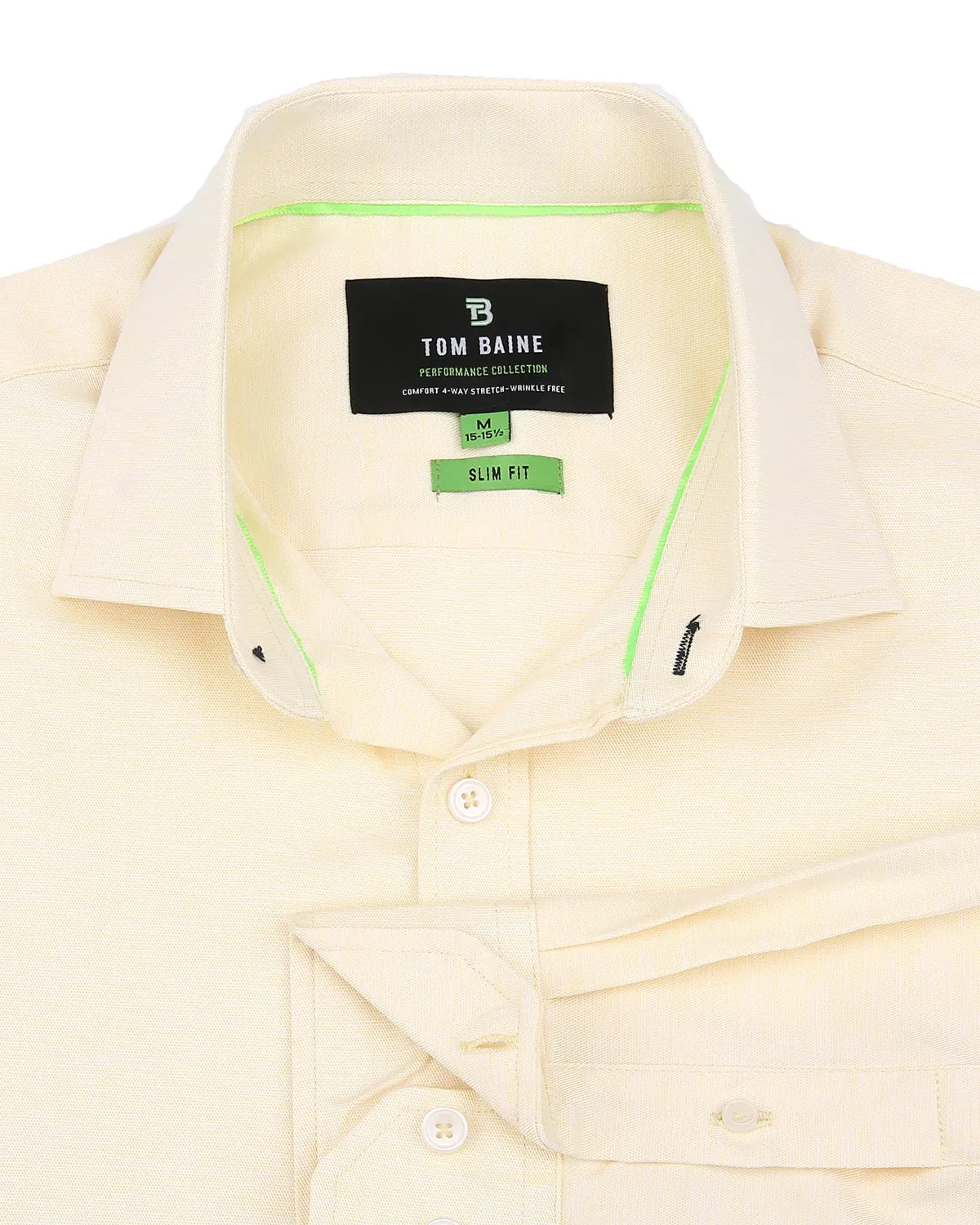 Slim Fit Performance Stretch Button-Up Shirt Plain Yellow TB900