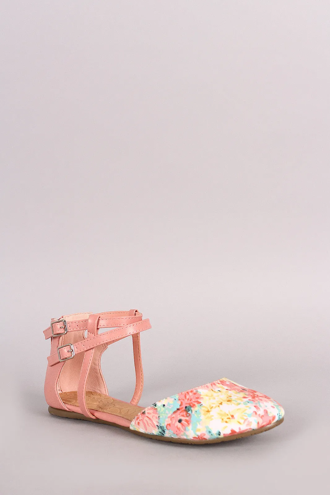 Soda Floral Ankle Straps Dorsay Flats