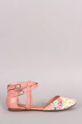 Soda Floral Ankle Straps Dorsay Flats