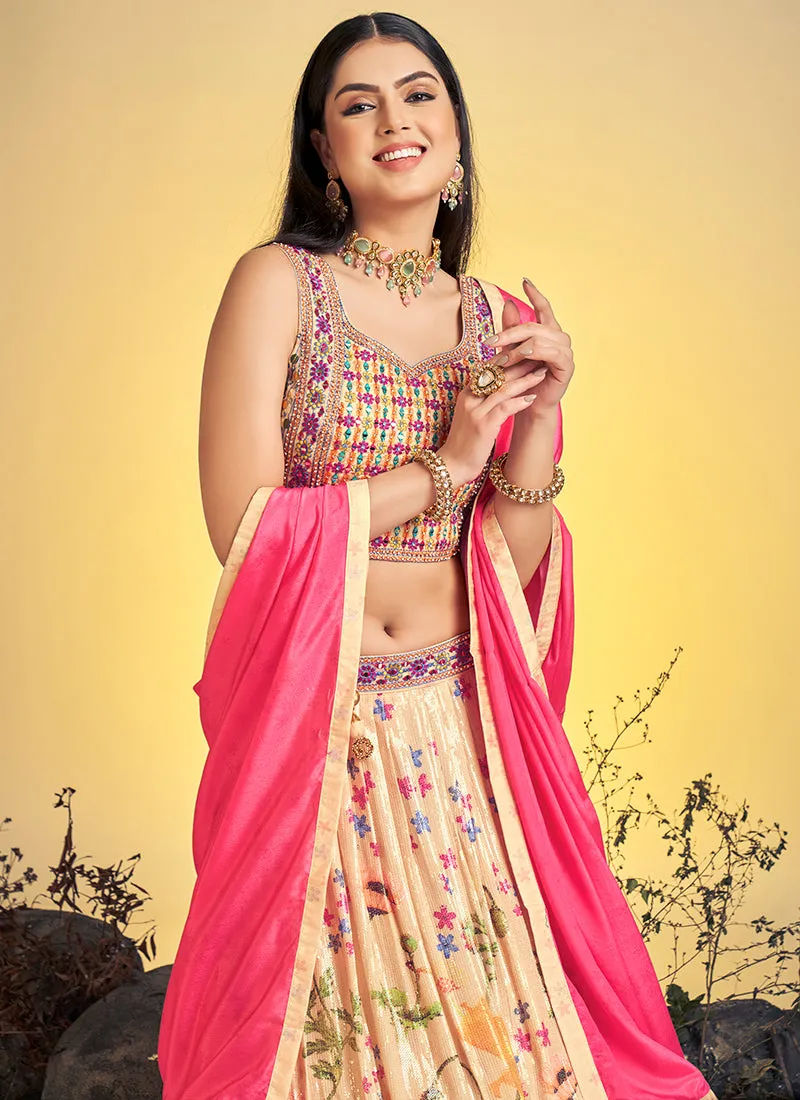 Soft Peach Multi Floral Embroidery Lehenga Choli