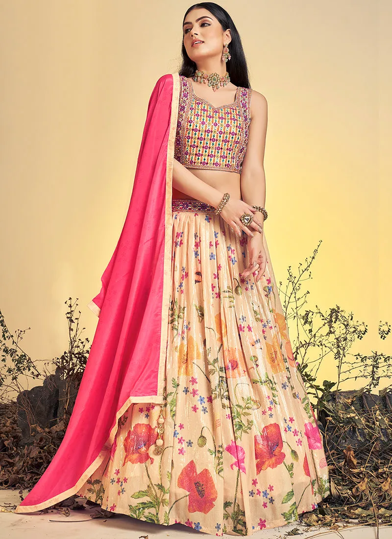 Soft Peach Multi Floral Embroidery Lehenga Choli