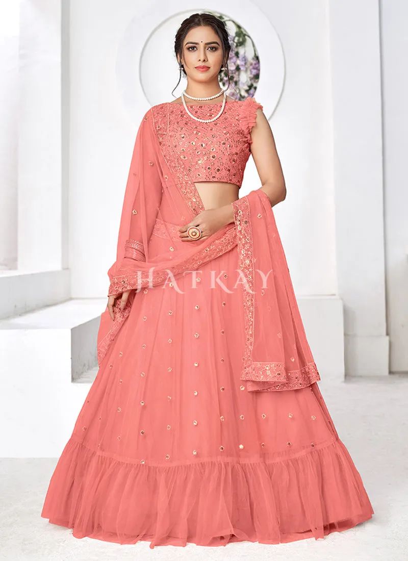 Soft Peach Sequence Embroidered Designer Lehenga Choli