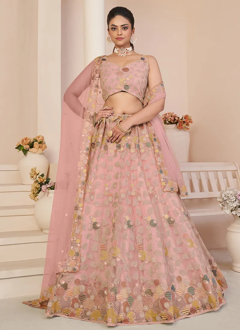 Soft Pink Multi Sequence Embroidery Festive Lehenga Choli