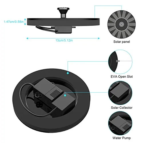 Solar Fountains,Solar Powered Bird Bath Fountain Pump with 6 Nozzles 1W Solar Water Fountain, Free Standing Floating Solar Powered Water Fountain Pump for Bird Bath, Garden, Pond, Pool