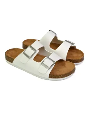 Star Double Buckle Strap Flat Slider Casual Footbed Summer Mule Sandals in White