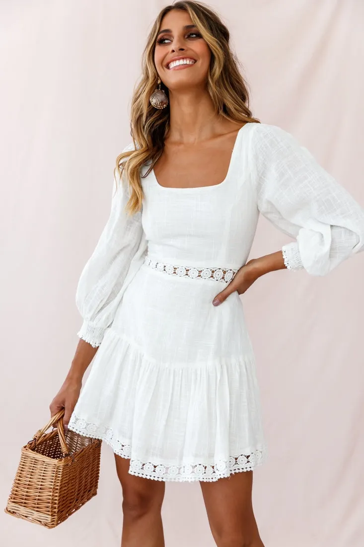 Sweetheart Corset-Back Lantern Sleeve Dress White