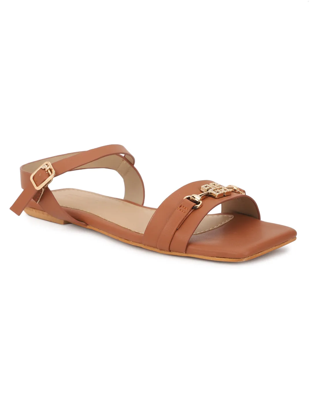 Tan PU Flats Sandals (TC-ST-005-TAN)