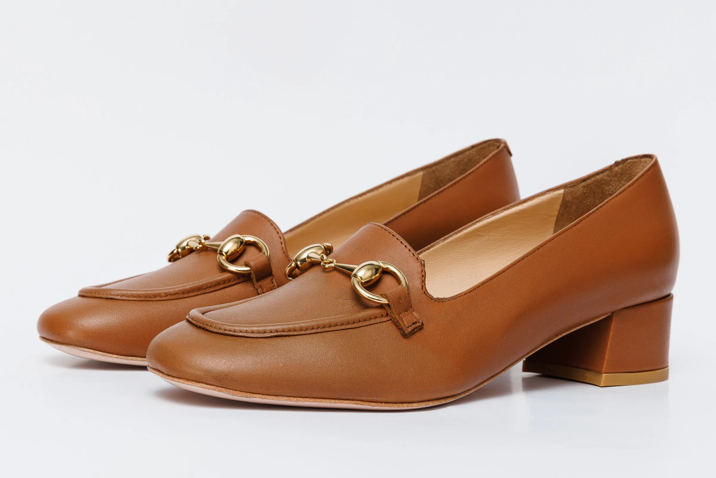 The Delhi Brown Leather Block Heel Pump Women Shoe