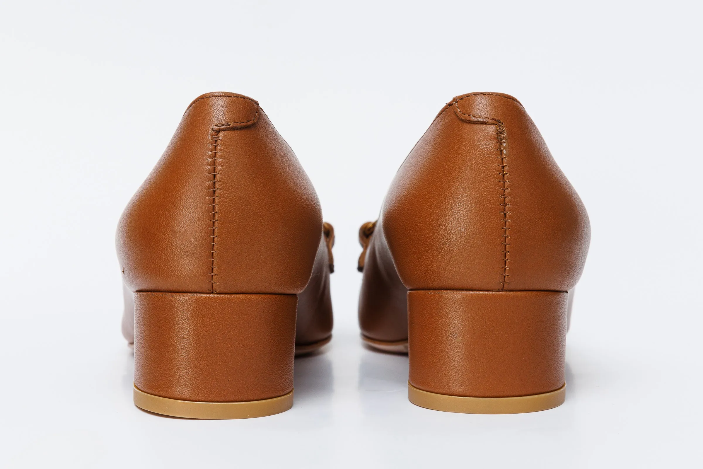 The Delhi Brown Leather Block Heel Pump Women Shoe