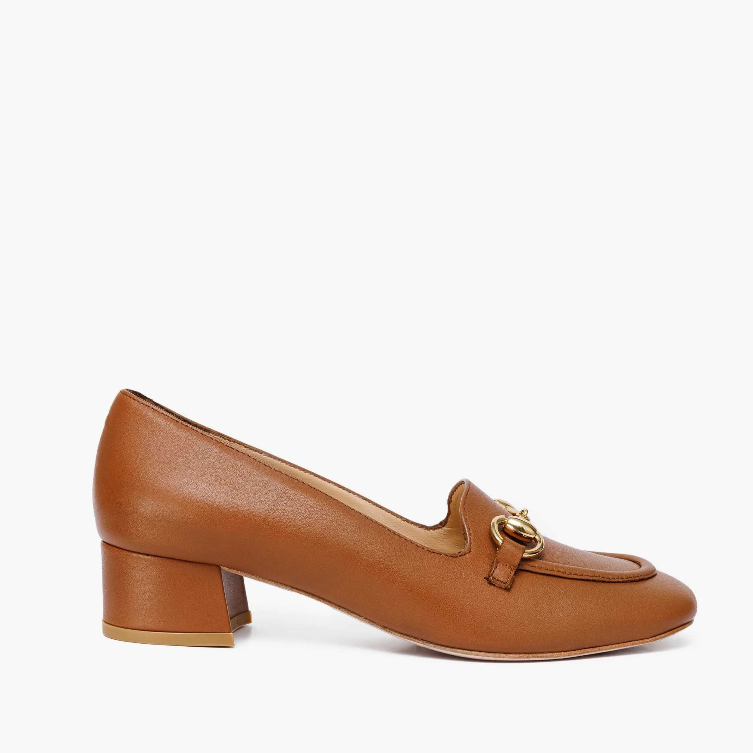 The Delhi Brown Leather Block Heel Pump Women Shoe