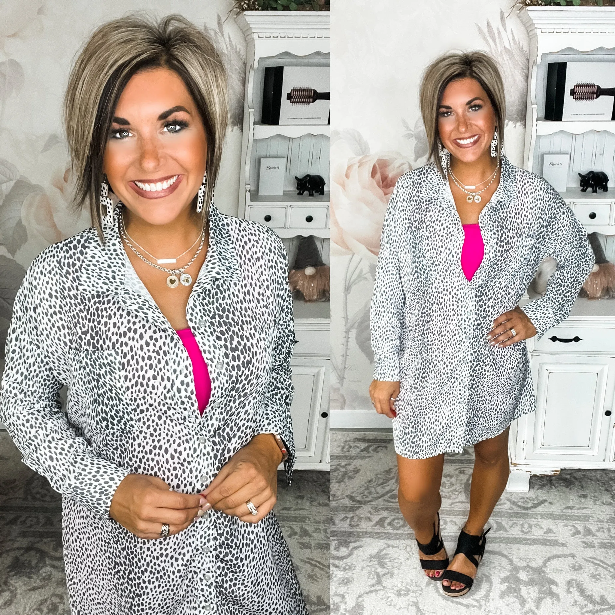 Timeless Smile Leopard Shirt Dress