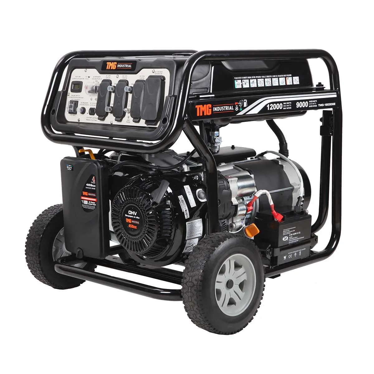 TMG Industrial 12,000 Watt Gasoline Generator, Electric Start, 7-Hour Run Time, 120V/240VAC, TMG-12000GE