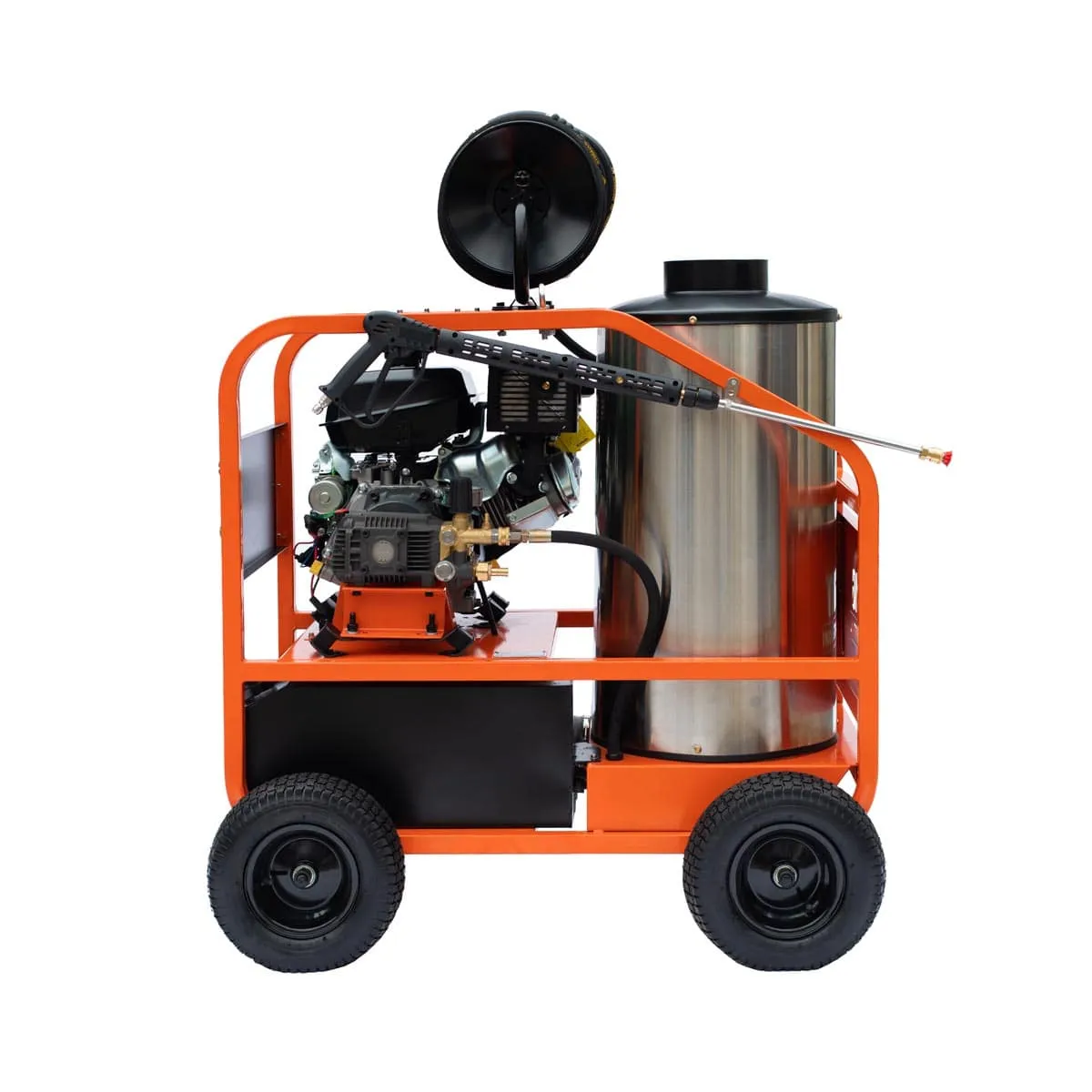 TMG Industrial 4000 PSI Hot Water Pressure Washer with 85’ Hose Reel, 14 HP Kohler Engine, Electric Start, Gas Fired, Triplex Plunger Pump, TMG-HW41R