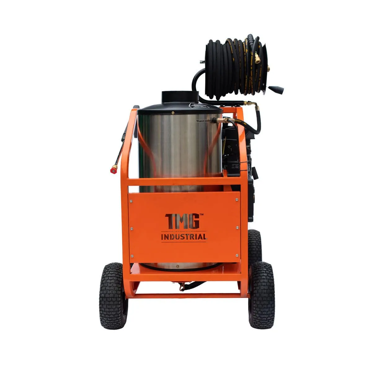 TMG Industrial 4000 PSI Hot Water Pressure Washer with 85’ Hose Reel, 14 HP Kohler Engine, Electric Start, Gas Fired, Triplex Plunger Pump, TMG-HW41R