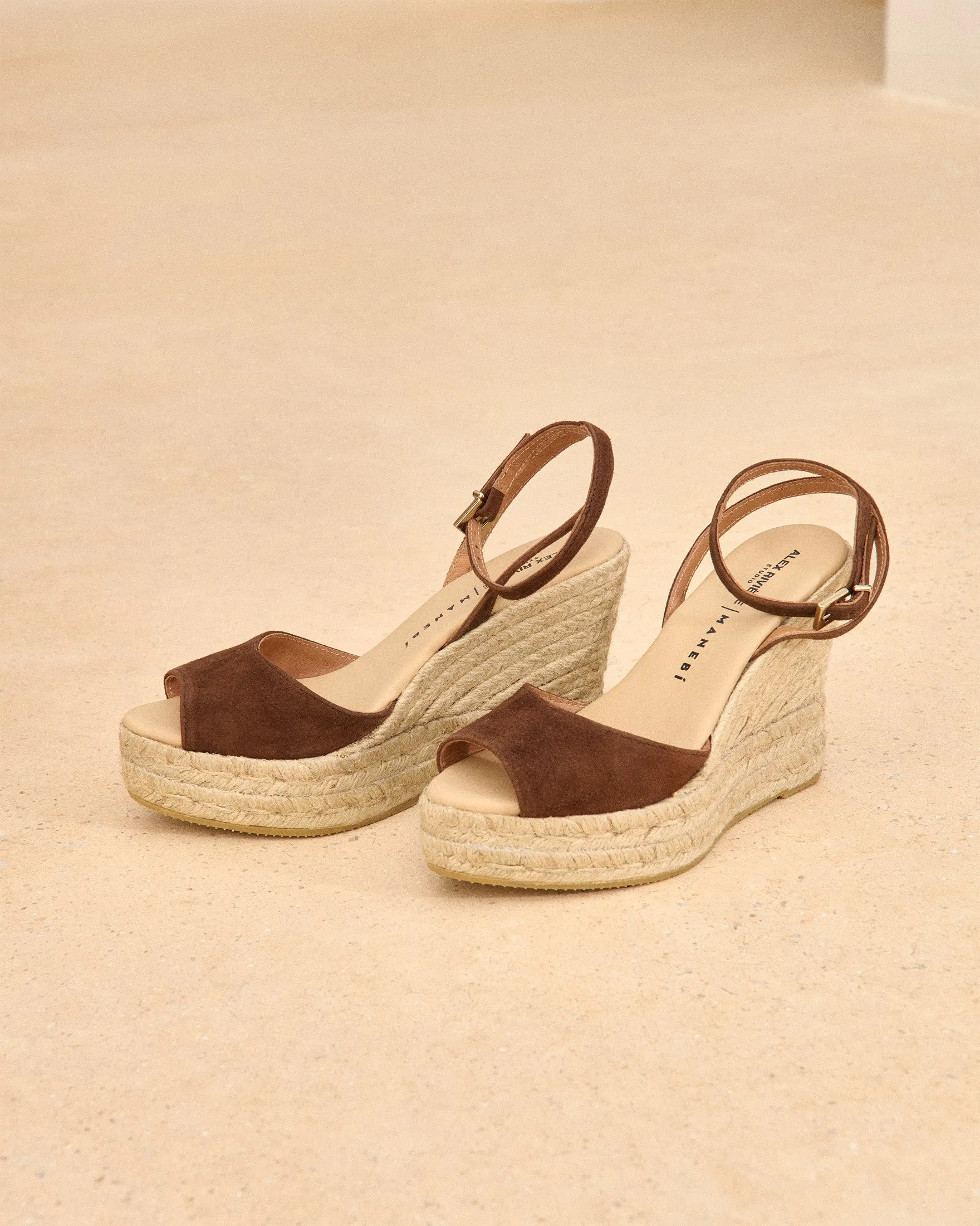 Viky Soft Suede Open Toe|Wedge Espadrilles - M05WI -  Alex Rivière Studio x Manebí Tobacco