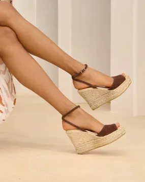 Viky Soft Suede Open Toe|Wedge Espadrilles - M05WI -  Alex Rivière Studio x Manebí Tobacco