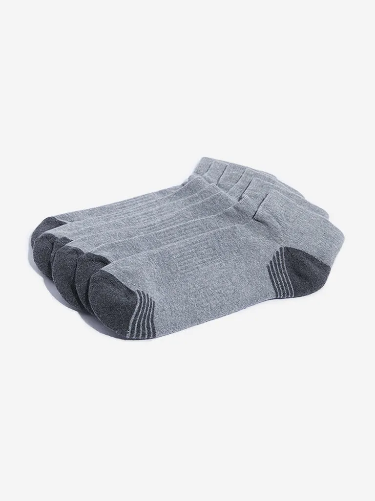 WES Lounge Grey Striped Printed Socks - Pack of 3