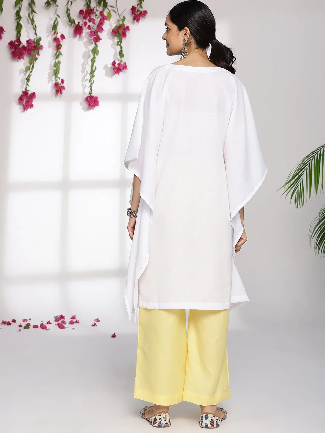 White CottonSlub Kaftan & Yellow Palazzo