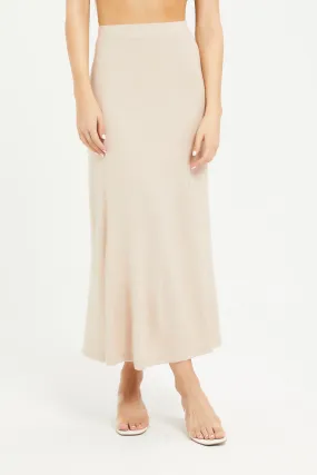 Women Beige Soft Touch Volume Maxi Skirt