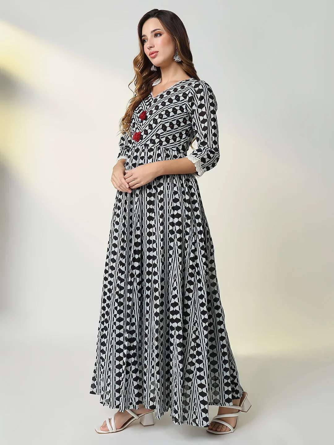 Women Black Geometric Anarkali Kurta