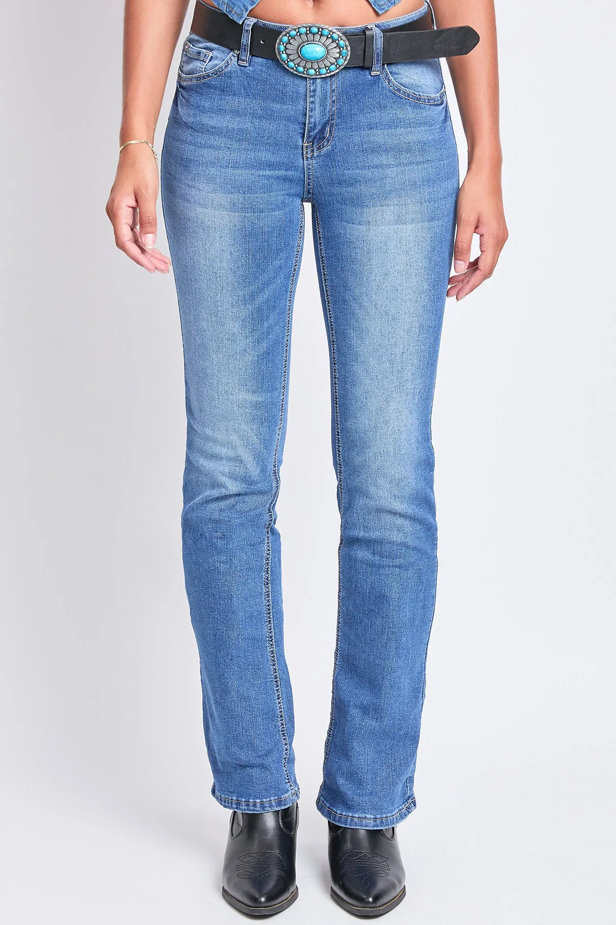 Women's Mid Rise Belted Bootcut Jeans