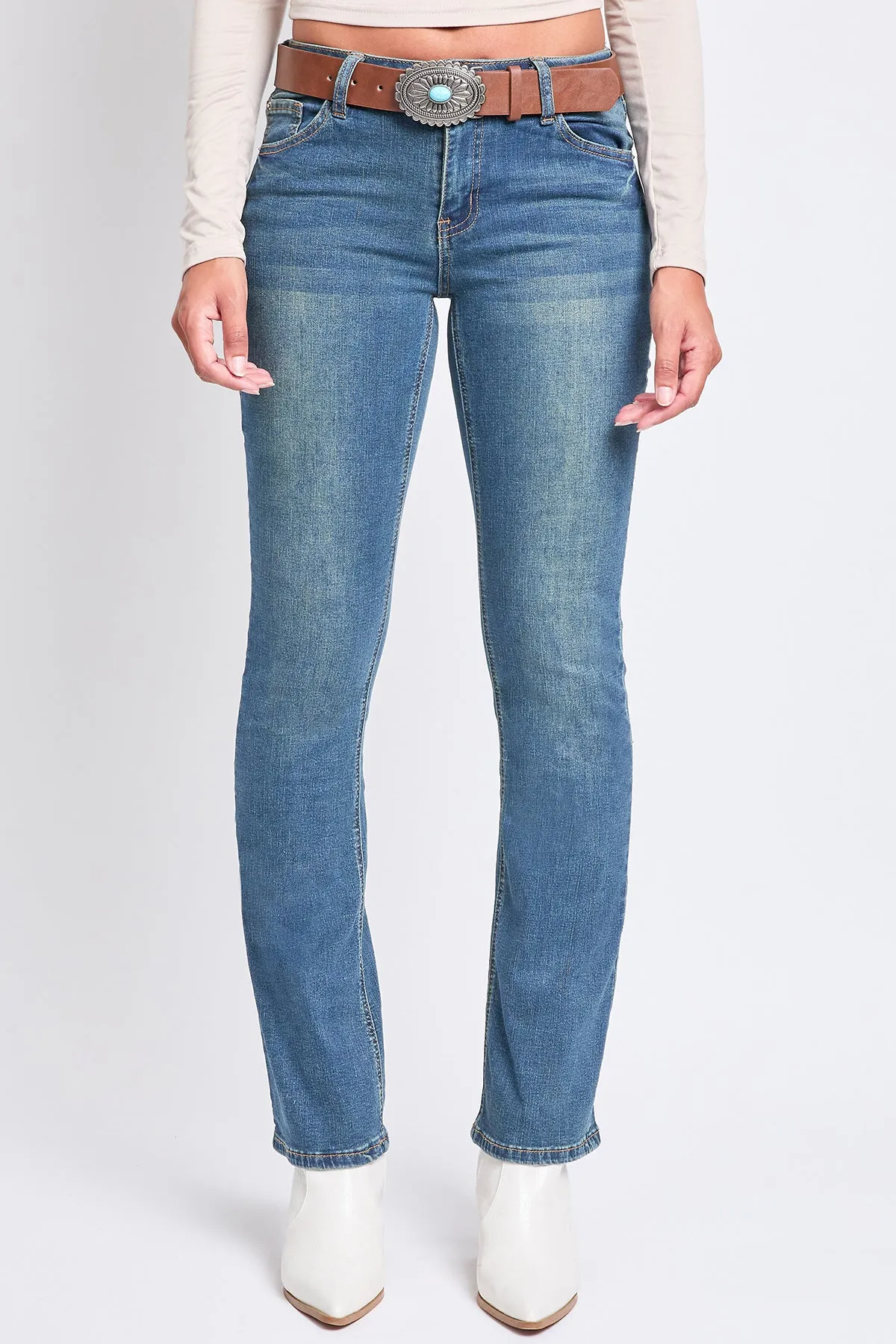 Women's Mid Rise Belted Bootcut Jeans