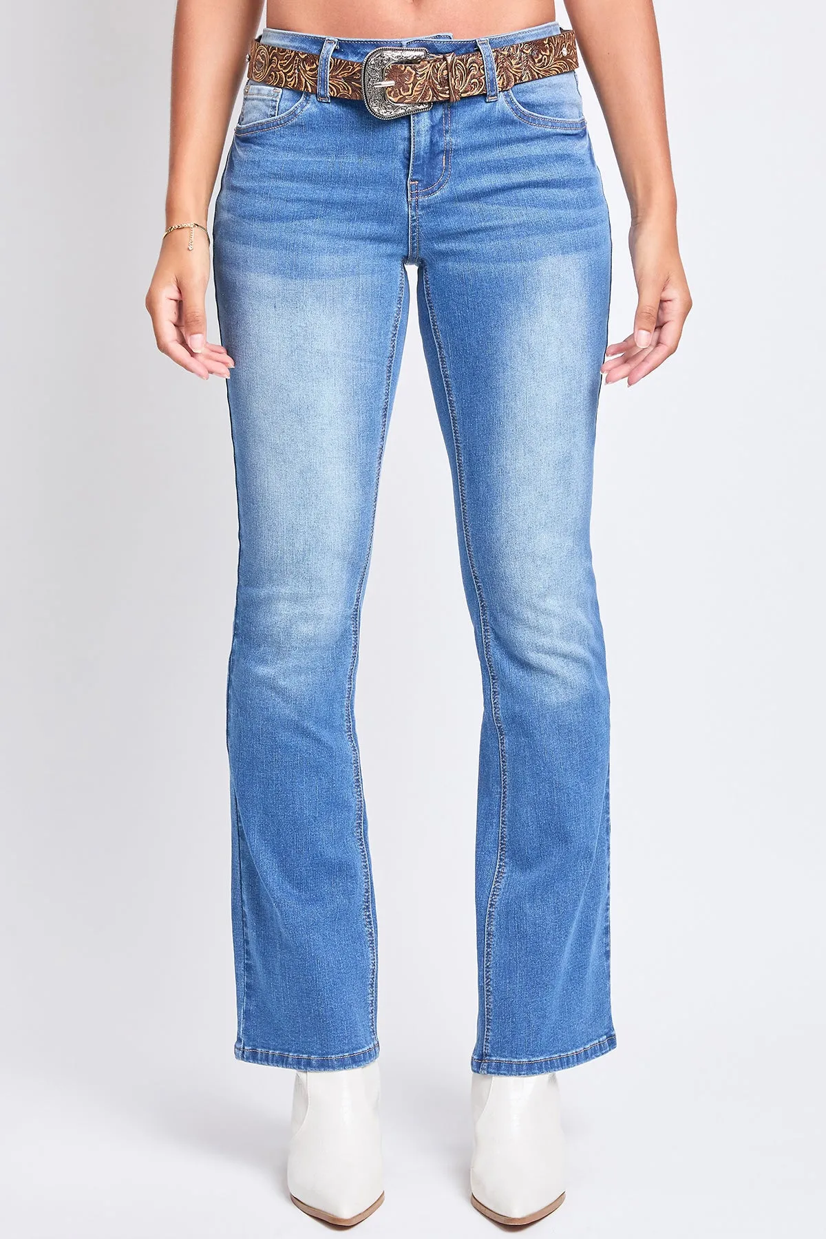 Women's Mid Rise Belted Bootcut Jeans